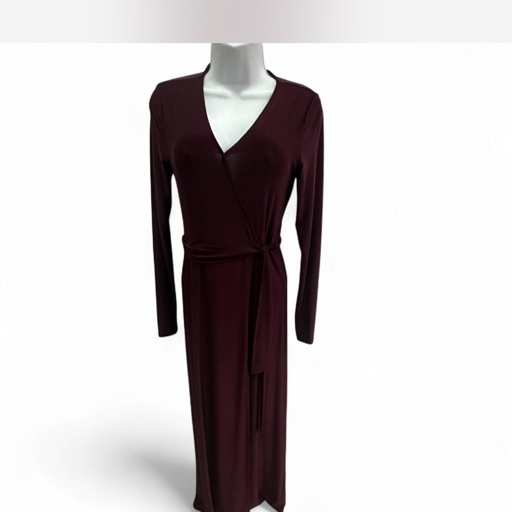 Jennifer Lopez Deep Burgundy Maxi wrapped dress with long Sleeve, size XS
